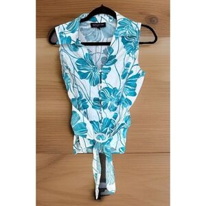 Jones of New‎ York Signature Aqua And White Sleeveless Shirt